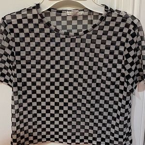 Mesh Checkered Crop Top
